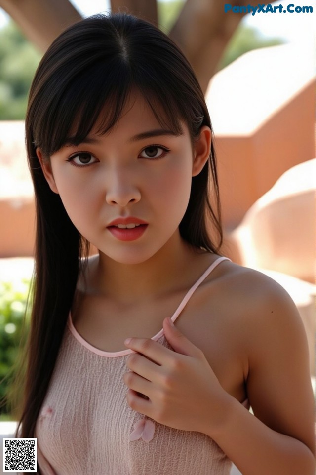 A woman in a pink tank top posing for a picture.